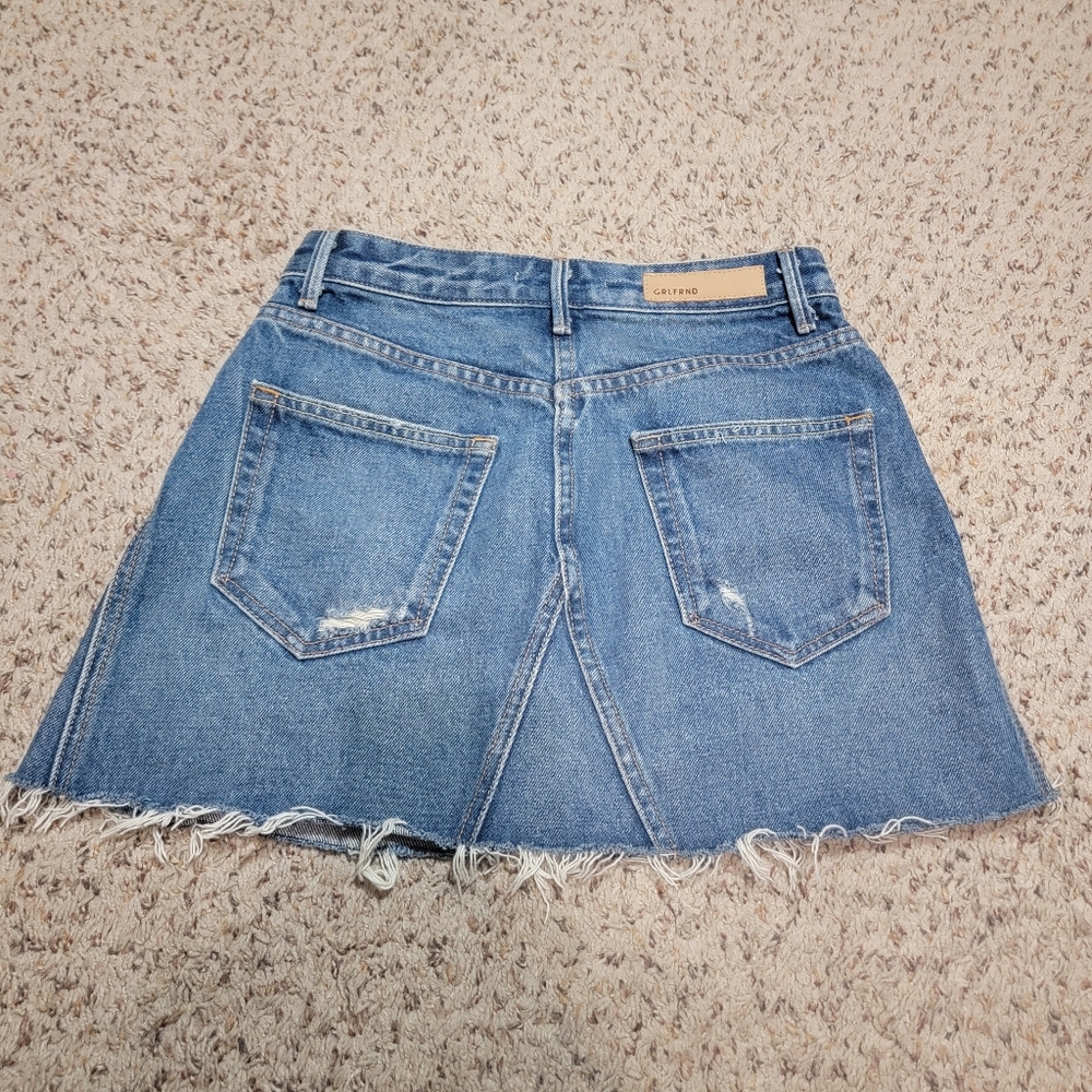 GRLFRND EVA DENIM SKIRT, DISTRESSED RAW HEM, SIZE 25 - Picture 3 of 8